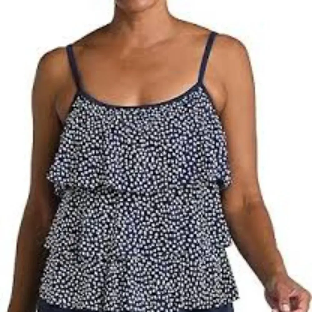 MAXINE OF HOLLYWOOD TRIPLE TIER WOMEN BLUE WHITE TANKINI SIZE 12 BRAND NEW